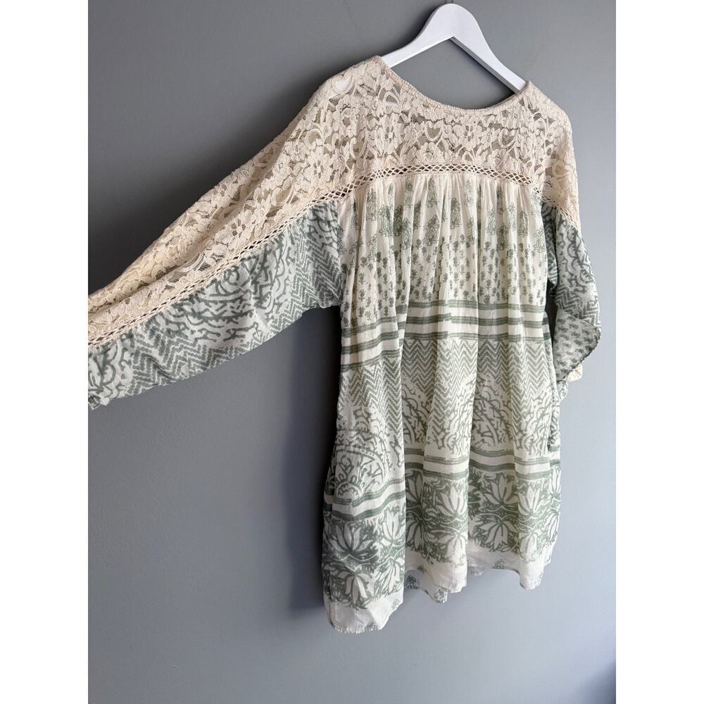 Free People Women S Lace Crochet Boho Mini Dress Cream Sage Cottagecore Festival - Picture 4 of 7